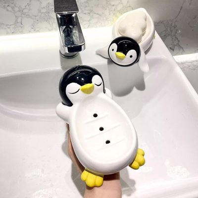 Cute Penguin Ceramic Soap Box with Drain_img_4