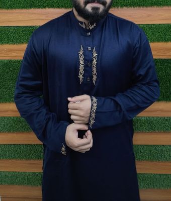 Premium embroidery nevy blue panjabi for men_img_1