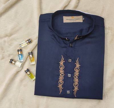 Premium embroidery nevy blue panjabi for men_img_2