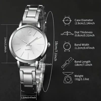 2pcs Chic Stainless Steel Quartz Watch & Rhinestone Bracelet Set_img_1