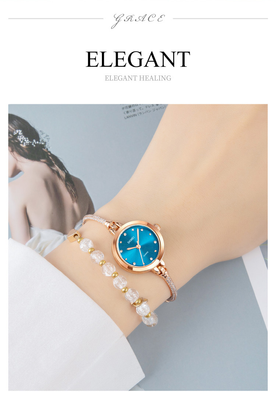 SKMEI 1805 Ladies Diamond Bracelet Watch - Blue Dial- Rose Golden Bezel- Stone+Rose Golden Chain- TF Code SK381CF_img_2