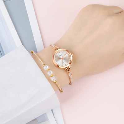 SKMEI 1805 Ladies Diamond Bracelet Watch - Silver Dial- Rose Golden Bezel- Stone+Rose Golden Chain- TF Code SK414CF_img_3