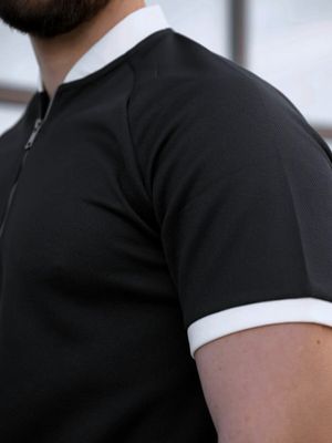 Blackdoo Men’s Mock Neck Zipper Polo | Black_img_3