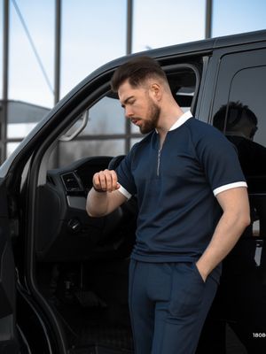Blackdoo Men’s Mock Neck Zipper Polo | Navy Blue_img_1