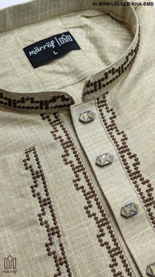 Elegant Light Brown Panjabi with Embroidered Slab Design_img_1