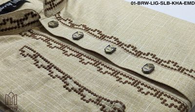 Elegant Light Brown Panjabi with Embroidered Slab Design_img_2