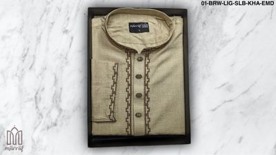 Elegant Light Brown Panjabi with Embroidered Slab Design_img_3