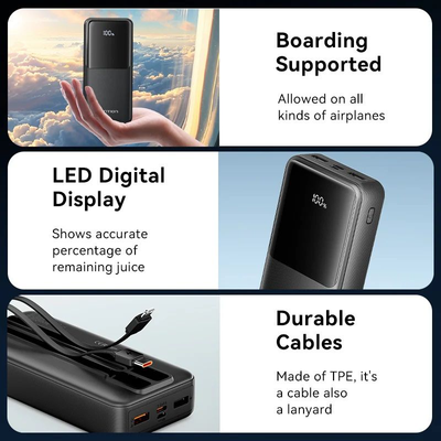 Vention 22.5W 20000mAh Power Bank with Built-in USB-C and Lightning Cables_img_1