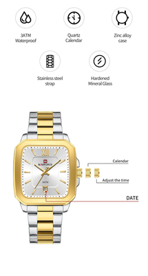Naviforce 9239 Ladies Chain Watch- Silver Dial- Golden Bezel- Silver+ Golden Chain- TF Code NF932CF_img_5