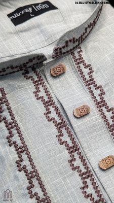 Majestic Stone Blue Panjabi with Embroidered Slab Design_img_1