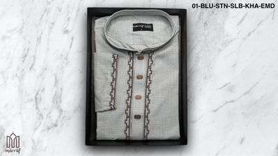 Majestic Stone Blue Panjabi with Embroidered Slab Design_img_3