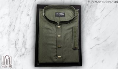 Elegant Deep Olive Grace Viscose Panjabi with Luxurious Embroidery_img_5