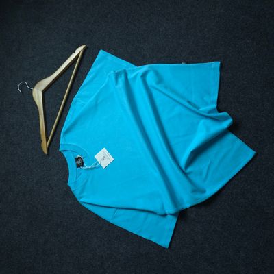 Solid (Bright Sky Blue) Premium Oversized Drop Shoulder T-shirt_img_0