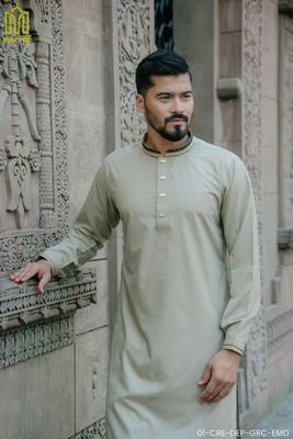 Deep Cream Grace Viscose Panjabi with Elegant Embroidery_img_0
