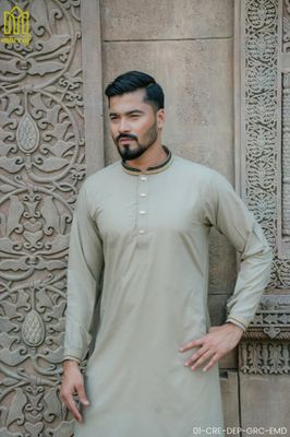 Deep Cream Grace Viscose Panjabi with Elegant Embroidery_img_1