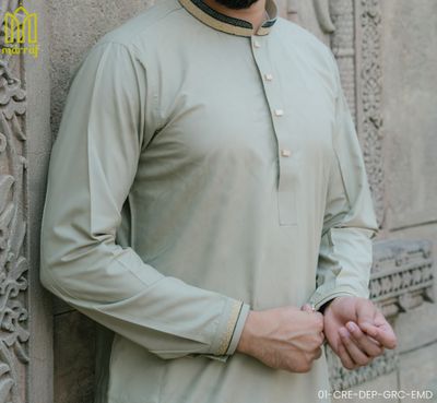 Deep Cream Grace Viscose Panjabi with Elegant Embroidery_img_3