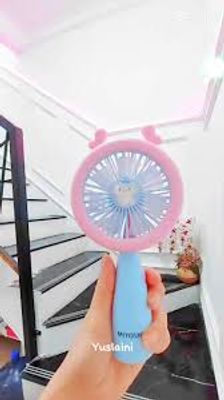 Cute Cartoon Fashion USB Rechargeable Handheld Mini Fan with LED Night Light_img_1