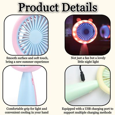 Cute Cartoon Fashion USB Rechargeable Handheld Mini Fan with LED Night Light_img_4