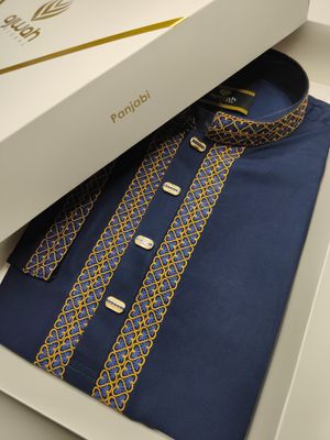 Ajwah Prestige - Midnight Blue Embroidery Panjabi_img_2