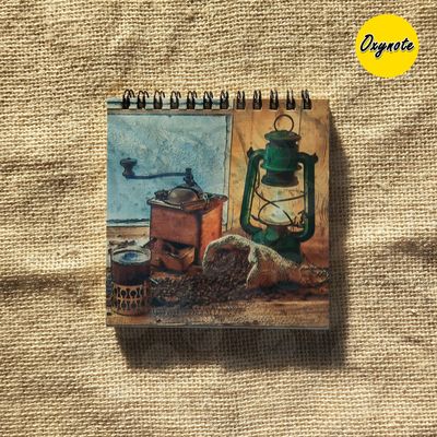Vintage Hurricane Lamp & Coffee Painting Square Sketchbook by OXYNOTE_img_4