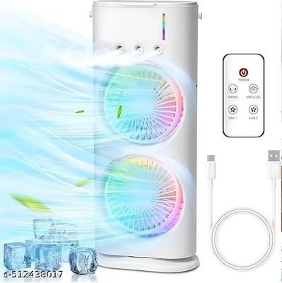 Double-Cool Spray Fan with RGB Lights, Remote Control & Humidifier Function – Portable & Rechargeable_img_0