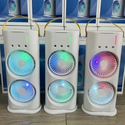 Double-Cool Spray Fan with RGB Lights, Remote Control & Humidifier Function – Portable & Rechargeable_img_2