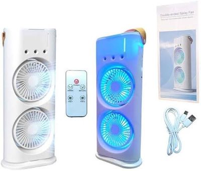 Double-Cool Spray Fan with RGB Lights, Remote Control & Humidifier Function – Portable & Rechargeable_img_6