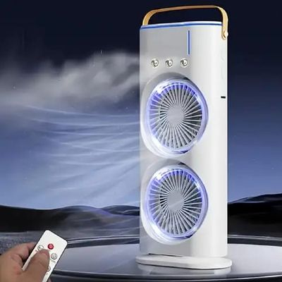 Double-Cool Spray Fan with RGB Lights, Remote Control & Humidifier Function – Portable & Rechargeable_img_7