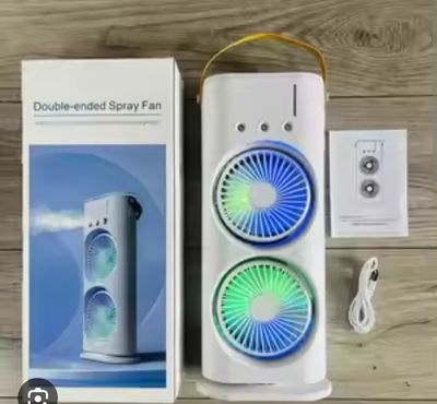 Double-Cool Spray Fan with RGB Lights, Remote Control & Humidifier Function – Portable & Rechargeable_img_9