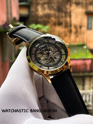 Fossil Auto Black Belt Black Dial Golden Case_img_0