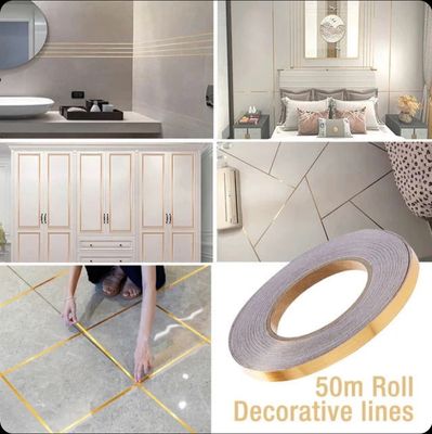 166 Feet (Golden color) Self-Adhesive Waterproof Tile Gap Tape for Floor and Wall Sealing(1 line tiles gap adhesive)_img_1