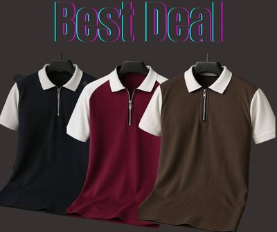 Best Deal   3Piece Stylish Premium Quality Zipper Polo