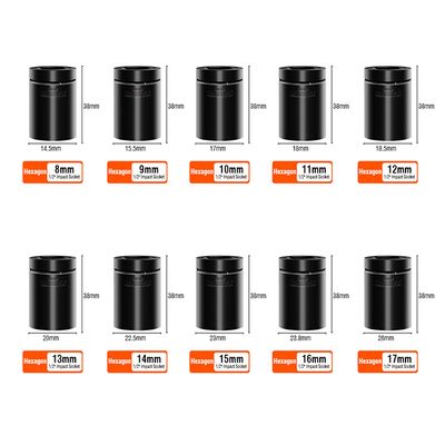 HARDEN Impact Short Socket 1/2" Drive ( 8 | 9 | 10 | 11 | 12 | 13 | 14 | 15 | 16 | 17 | 18 | 19 | 21 | 22 | 23 | 24 | 27 | 30 | 32 mm ), Short Socket, 6PT; Model:  536508 to 536532_img_6