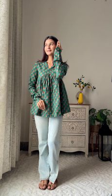 Green Full Sleeves Cotton Top_img_0
