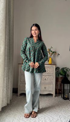 Green Full Sleeves Cotton Top_img_1