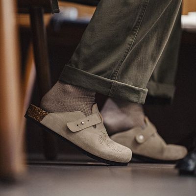 Men's Suede Leather Half Slippers_img_1
