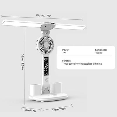 3in1 Multifunction Table Lamp LED Four-headed Folding With Fan Calendar Clock USB Rechargeable Desk light 3 color Reading Lamp_img_2