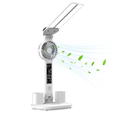 3in1 Multifunction Table Lamp LED Four-headed Folding With Fan Calendar Clock USB Rechargeable Desk light 3 color Reading Lamp_img_1