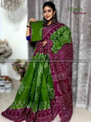 প্রিমিয়াম কোয়ালিটি কটন আরামদায়ক ভেজিটেবল বাটিক শাড়ি (LF-SAREE-085)_img_0