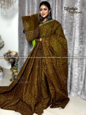 প্রিমিয়াম কোয়ালিটি কটন আরামদায়ক ভেজিটেবল বাটিক শাড়ি  (LF-SAREE-098)_img_0