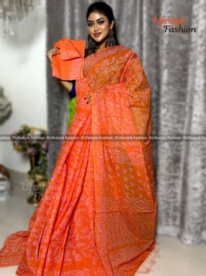 প্রিমিয়াম কোয়ালিটি কটন আরামদায়ক ভেজিটেবল বাটিক শাড়ি (LF-SAREE-097)_img_0
