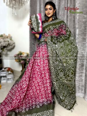 প্রিমিয়াম কোয়ালিটি কটন আরামদায়ক ভেজিটেবল বাটিক শাড়ি  (LF-SAREE-095)_img_0
