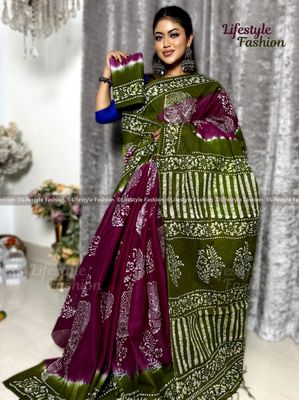 প্রিমিয়াম কোয়ালিটি  কটন আরামদায়ক ভেজিটেবল বাটিক শাড়ি (LF-SAREE-092)_img_0