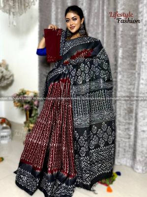 প্রিমিয়াম কোয়ালিটি কটন আরামদায়ক ভেজিটেবল বাটিক শাড়ি (LF-SAREE-091)_img_0