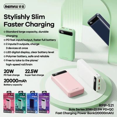 REMAX RPP-521 Bole Series 20000mAh Fast Charging Power Bank – 20W PD + 22.5W QC