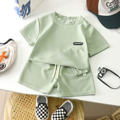 Trendy Toddler Boy Ribbed Loungewear Set – 2-Piece (T-Shirt & Shorts)