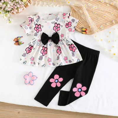 Floral Fun Baby Girl Outfit Set – 2-Piece Top & Leggings