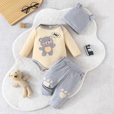 3-Piece Bear Buddy Baby Outfit – Bodysuit, Pants & Hat