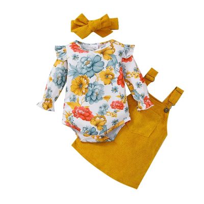 3-Piece Sunshine Blossom Baby Outfit – Bodysuit, Skirt & Headband