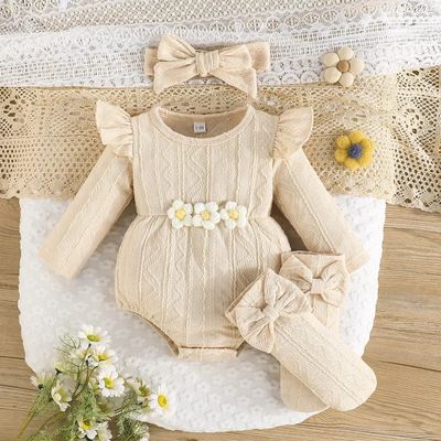 3-Piece Baby Girl Knit Romper Set